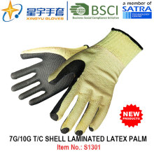 7g / 10g T / C Shell laminado guante de trabajo de seguridad de palma de látex (S1301) con CE, En388, En420 para la construcción Use guantes